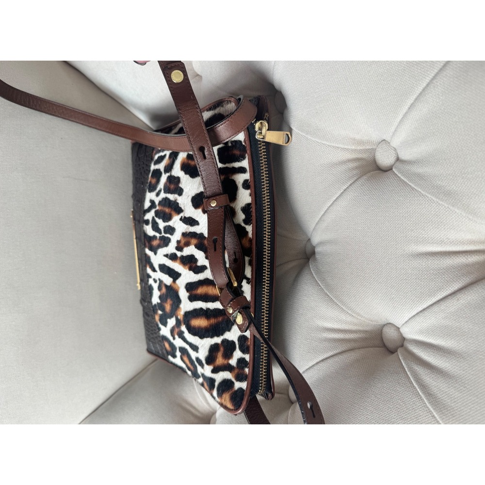 Brahmin Leopard Print Fur Crocodile Embossed Leather Crossbody Bag - Picture 7 of 10